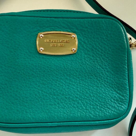 Michael Kors Crossbody Bag Turquoise/Teal with Gold Plaque - Picture 8 of 8
